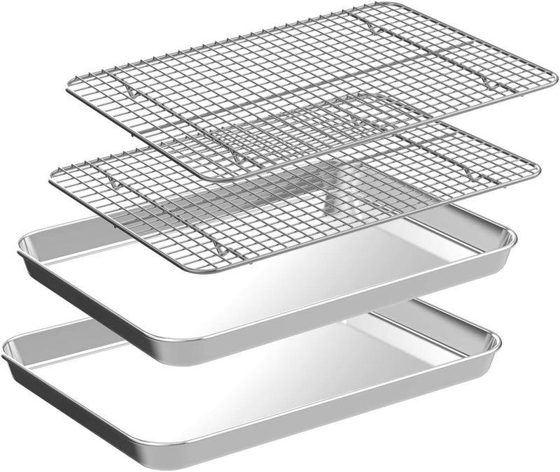 Quarter Sheet Pan with Cooling Rack Set - 2 Baking Sheets  2 Baking Racks - CEKEE Stainless Steel - Rust  Warp Resistant - Nonstick - 12 x 98 x 1 Inch