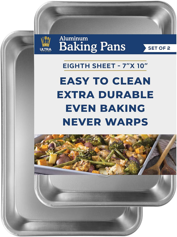 Professional Quarter Sheet Baking Pans - Set of 2 Aluminum Cookie Sheets - Rimmed 9x13-inch for Baking and Roasting