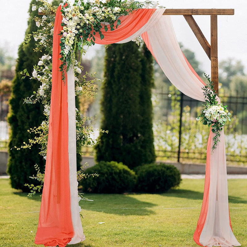 CharactersChiffon Wedding Arch Fabric Drapes - Orange  Peach Sheer Chiffon - 6 Yards Long - Party Ceremony Decorations