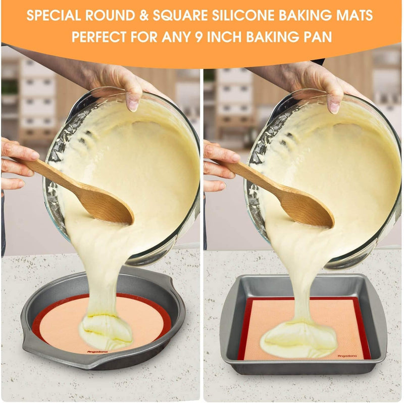 Silicone Baking Mats Set of 6, Food Grade Non-stick Reusable Baking Mat, Silicon Baking Slip Mats Oven Liner Sheet, Round & Square Cake Pan Mat, Pastry Board Rolling Dough Mats for Macaron Cookie