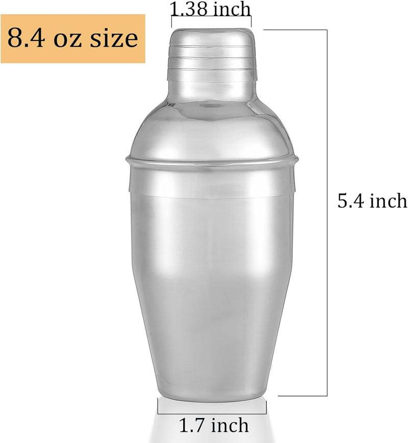 Handheld Cocktail Martini Shaker,Stainless Steel Drink Mixer Wine Shakers With Strainer for Bar,Home Bartending Mini Size（8.4oz）