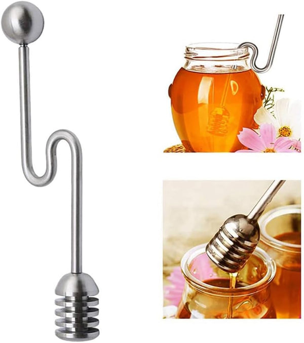 AKOAK 1 Pack Honey Spoon Stick, Honey and Syrup Spoon, Stainless Steel Honeycomb Stick Spoon, Curved Honey Mixer, for Tea Coffee Chocolate Honey Pot Container, Kitchen Cooking Tool