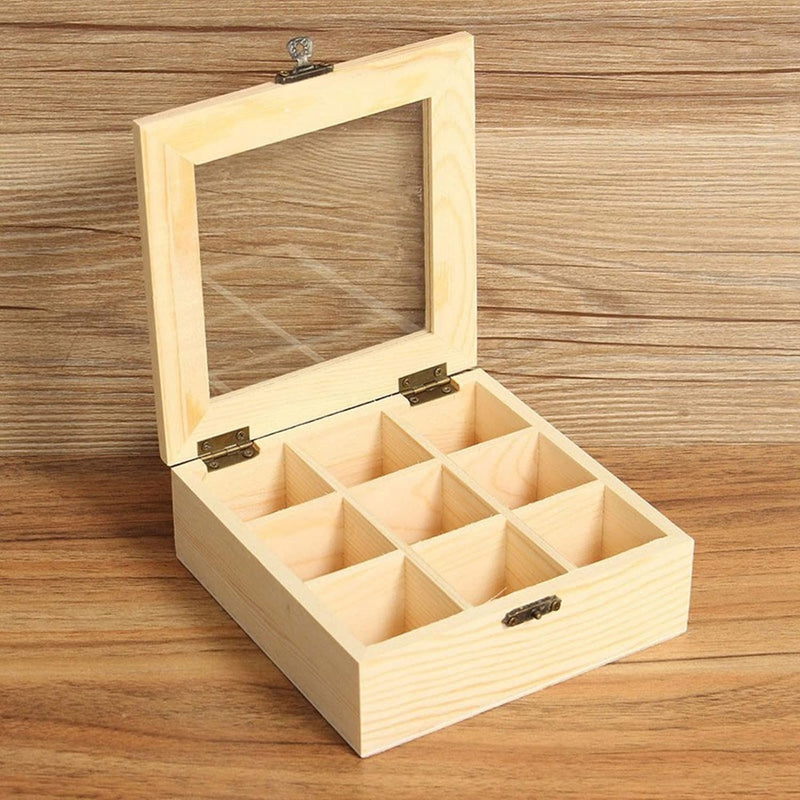 9 Compartments Rustic Tea Storage Box,Wooden Tea Organizer,Tea Bag Organizer Wooden Storage Box, Creamers, Sugar, Coffee Pods, Instant Coffee Packets