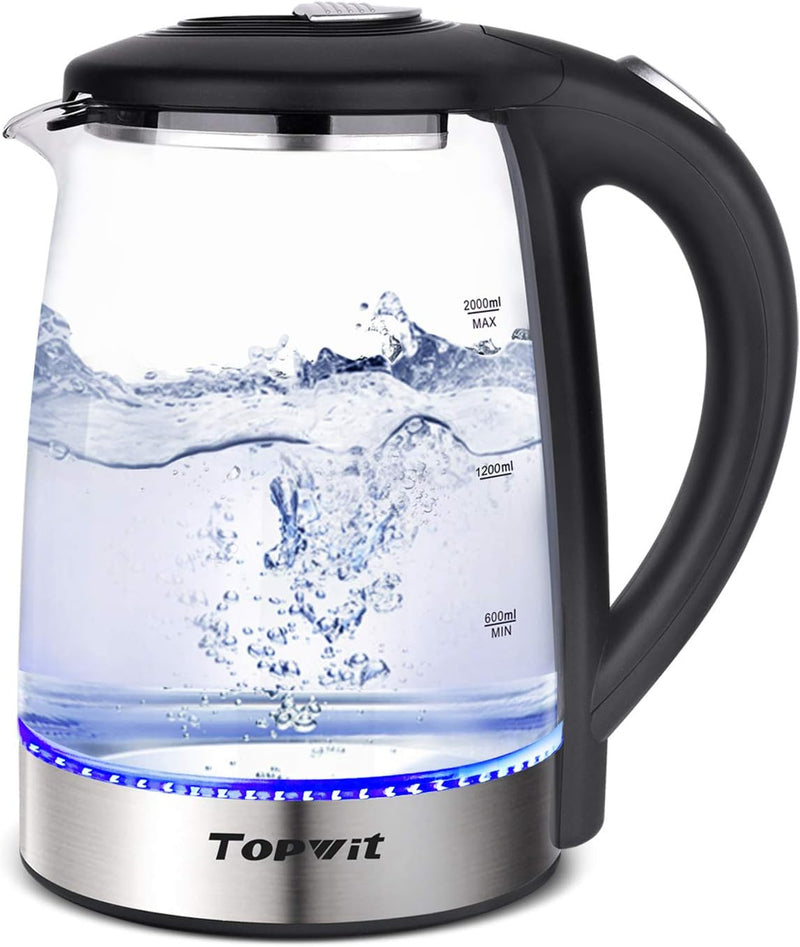 Topwit Electric Kettle, 1.0L Electric Tea Kettle with Removable Stainless Steel Infuser, BPA-Free Electric Glass Kettle with Window, Double Wall Water Warmer, Gooseneck Kettle, Auto-shut Off, Black