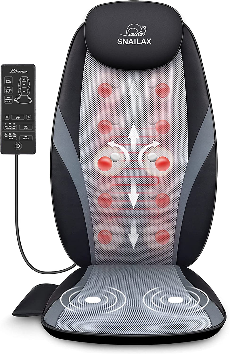 Snailax Shiatsu Back Massager with Heat - Gel Massage Nodes, Deep Kneading Massage Chair Pad Seat Massager Massage Cushion for Home Office Chair use