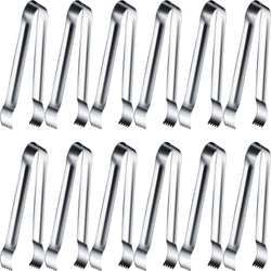 Gejoy 12 Pieces Sugar Tongs Ice Tongs Stainless Steel Mini Serving Tongs Appetizers Tongs Small Kitchen Tongs for Tea Party Coffee Bar Kitchen (Silver Curved Tip)