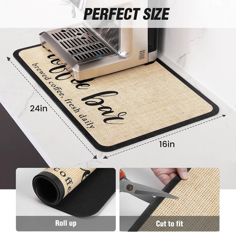 DK177 Coffee Mat Coffee Bar Mat Hide Stain Absorbent Drying Mat with Waterproof Rubber Backing Fit Under Coffee Maker Coffee Machine Coffee Pot Espresso Machine Coffee Bar Accessories-19"x12"