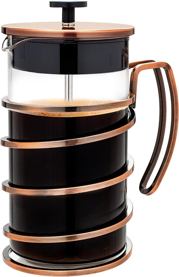 OVENTE 34 Ounce French Press Coffee & Tea Maker, 4 Filter Stainless Steel Filter Plunger System & Durable Borosilicate Heat Resistant Glass, Perfect for Hot & Cold Brew, Spiral Copper FSW34C