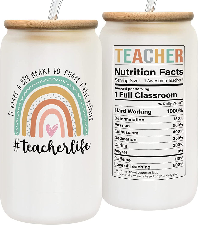 Teacher Appreciation Gifts - Teacher Gifts For Women - Thank You Teacher Gifts, Teachers Appreciation Gifts - Teacher Birthday Gifts, Teacher Christmas Gifts for Women - 16 Oz Teacher Can Glass