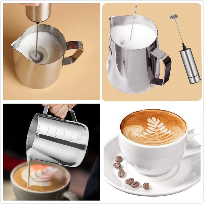 Milk Frother Handheld Battery Operated, Coffee Frother for Milk Foaming, Latte/Cappuccino Frother Mini Frappe Mixer for Drink, Hot Chocolate, Stainless Steel Silver