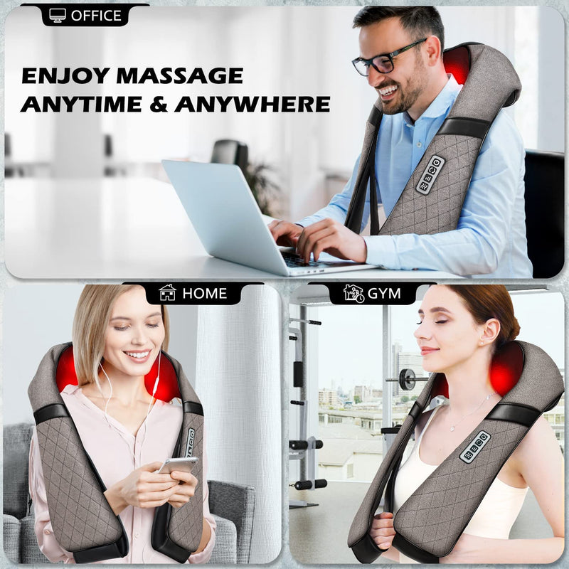 Blue Elf Shiatsu Neck Massager, Shiatsu Back Shoulder Massager with Heat, Electric Kneading Massage Pillow for Back,Shoulder, Foot, Leg Muscles Pain Relief Relax in Car, Office and Home