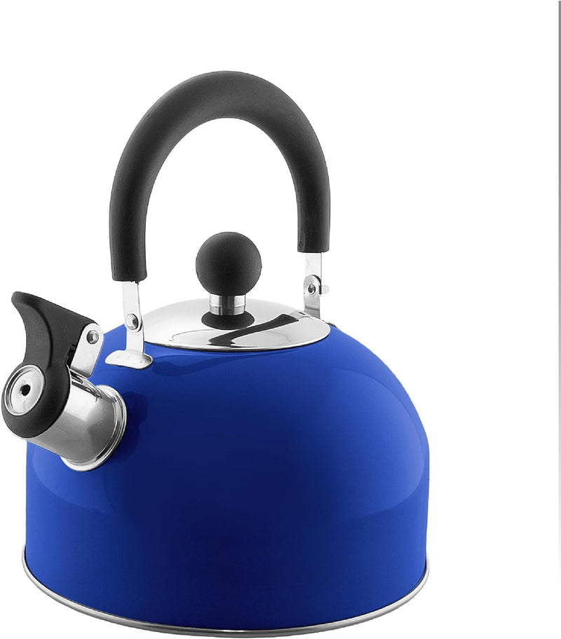 Lily's Home 2 Quart Stainless Steel Whistling Tea Kettle, the Perfect Stovetop Tea and Water Boilers for Your Home, Dorm, Condo or Apartment. (Blue)