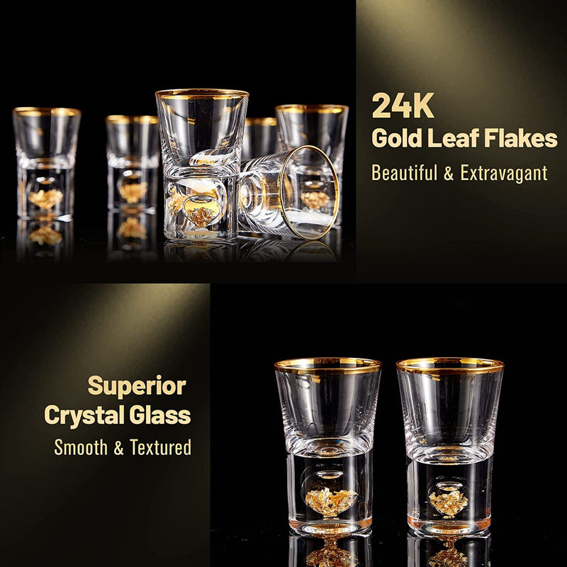 DUJUST Shot Glasses (1.5oz), Crystal Shot Glass Set Decorated with 24K Gold Leaf Flakes, Cool & Cute Shot Cups, BPA-Free & Lead-Free, Perfect for Décor & Collection, Gift Choices - 2 pcs