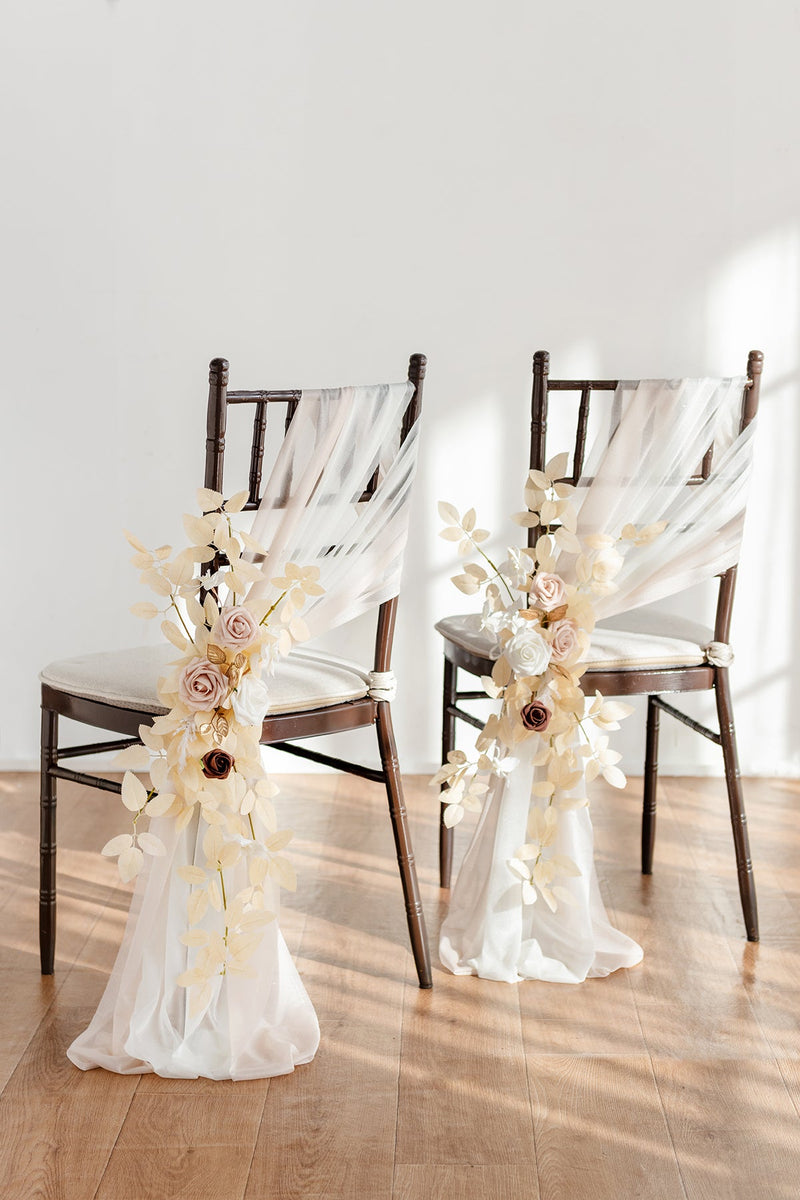 White  Beige Wedding Aisle Chair Flower Decoration