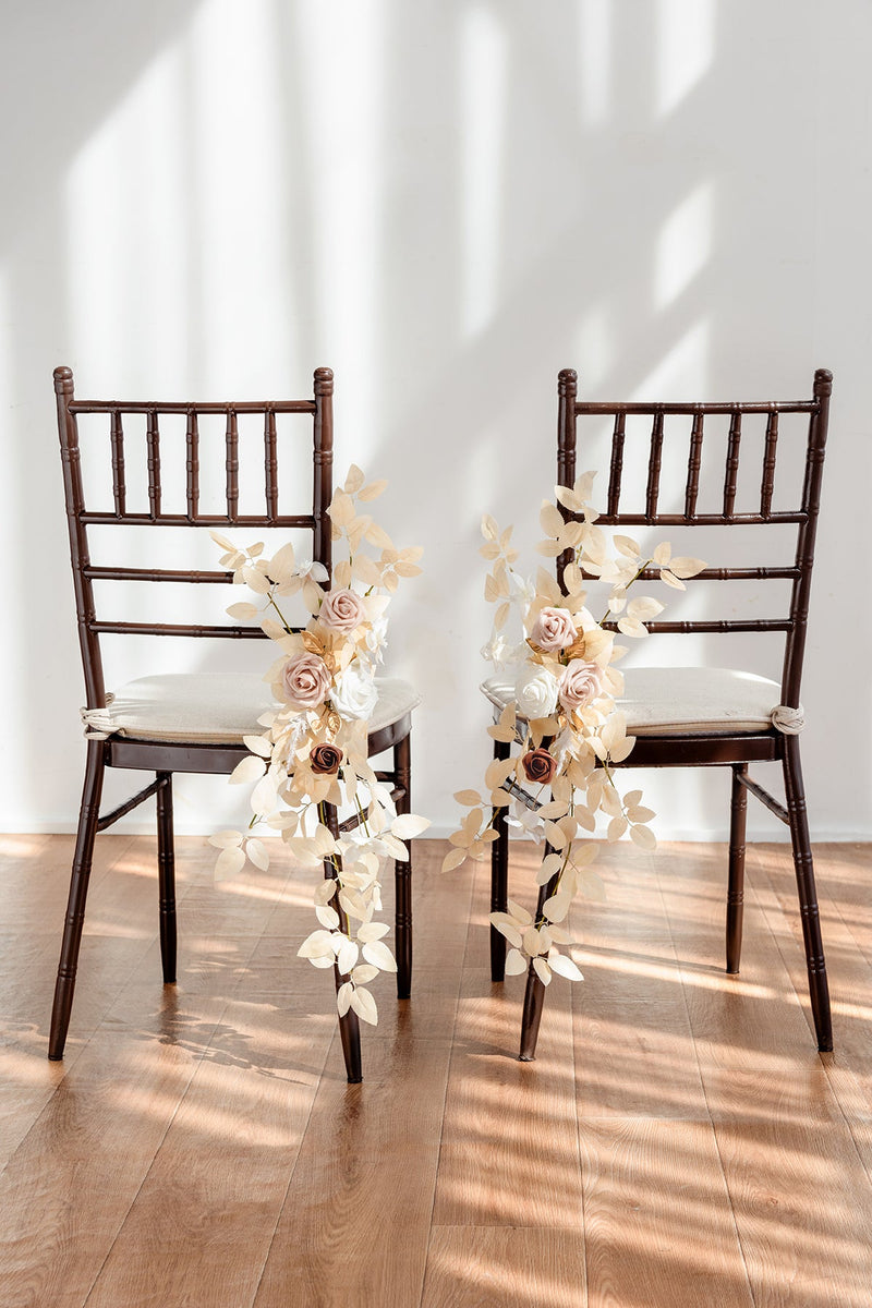 White  Beige Wedding Aisle Chair Flower Decoration