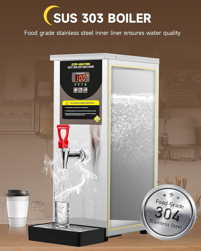 Moonshan Step-Heating Commercial Hot Water Dispenser 17-Min Fast Ready Water Boiler Machine Large Capacity 80L/H for Tea Boba Tea Milk Tea Restaurant Hotel