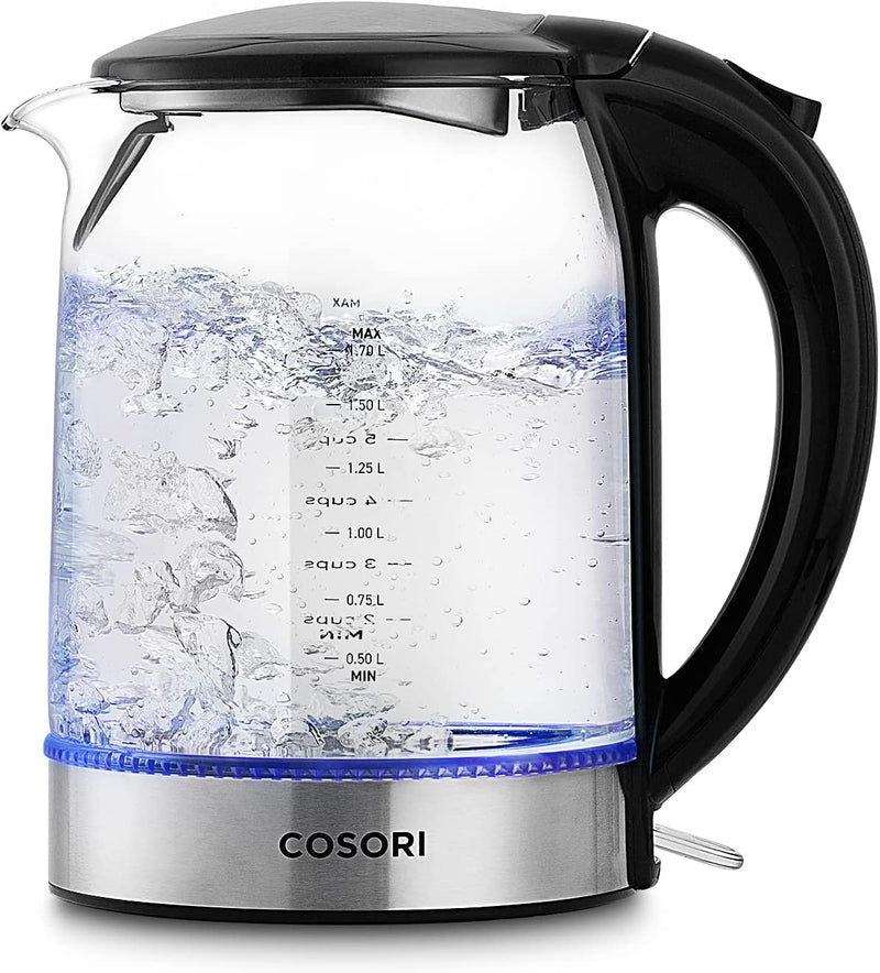 COSORI Speed-Boil Electric Tea Kettle, 1.7L Hot Water Kettle (BPA Free) 1500W Auto Shut-Off & Boil-Dry Protection, LED Indicator Inner Lid & Bottom, Transparent