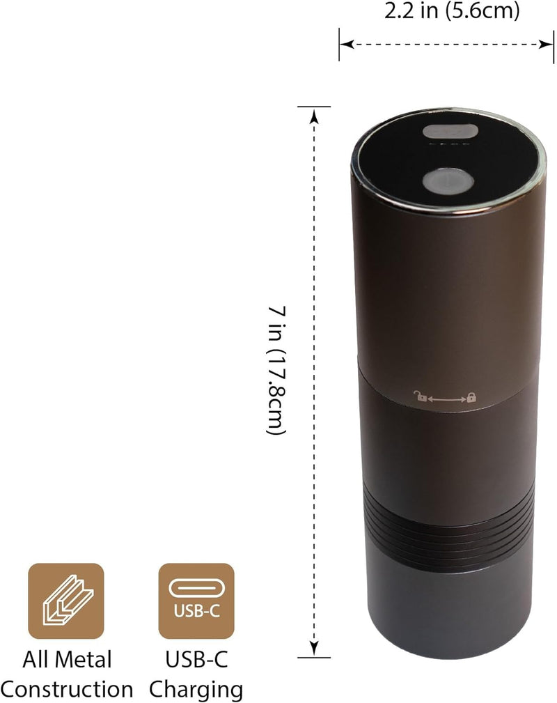 MiiCoffee PT1 Portable Electric Burr Coffee Grinder, USB-C Rechargeable Stainless Conical Burr Grinder, Aluminum Body with Cleaning Brush Included