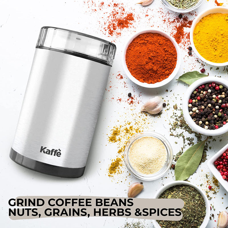 Kaffe Coffee Grinder Electric - Spice Grinder w/Cleaning Brush, Easy On/Off - Perfect for Espresso, Herbs, Spices, Nuts, Grain - 3.5oz / 14 Cup