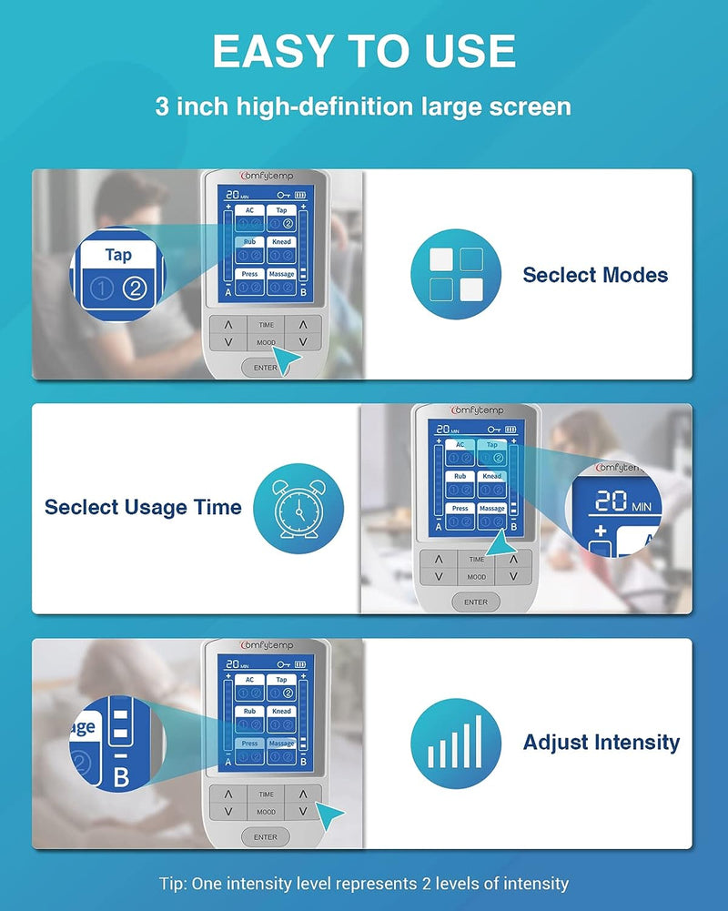 Comfytemp TENS Unit Muscle Stimulator, FSA HSA Eligible Dual Channels TENS Machine for Pain Relief, Electronic Pulse Massager for Back, Neck, Sciatica, Shoulder Pain Relief, 12 Modes, 8 Electrode Pads