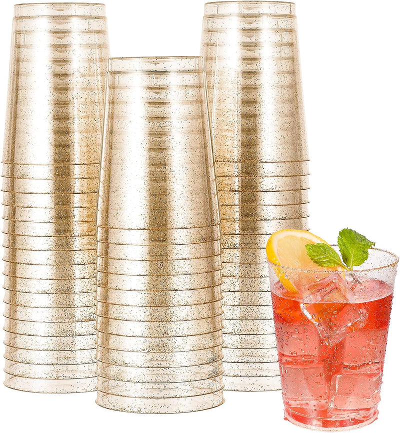 5 oz 100 Pack Small Glitter Disposable Cups, Glitter Plastic Cups, Disposable Plastic Shot Glasses for Parties, Plastic Cocktail Glasses, Wedding Tumblers,Perfect for Halloween Thanksgiving Christmas