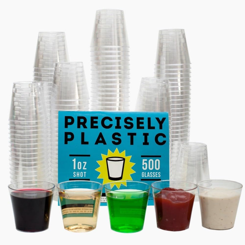 100 Shot Glasses Premium 1oz Clear Plastic Disposable Cups, Perfect Container for Jello Shots, Condiments, Tasting, Sauce, Dipping, Samples
