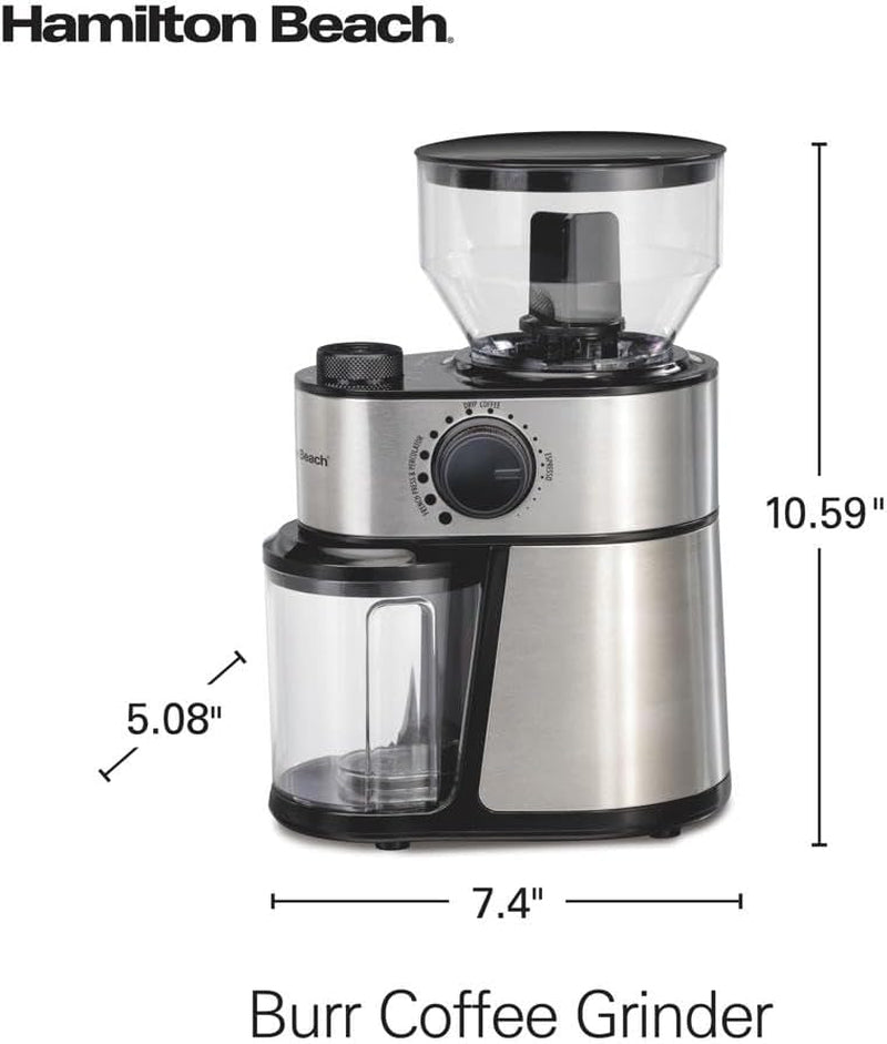 Hamilton Beach Electric Burr Coffee Grinder with Large 16oz Hopper & 18 Settings For 2-14 Cups, Stainless Steel (80385)