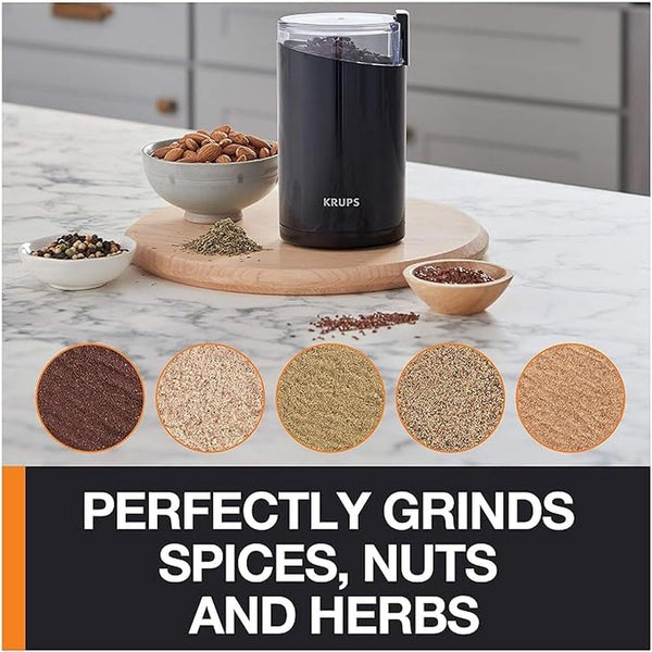 Krups Coffee and Spice Grinder 12 Cup Easy to Use, One Touch Operation 200 Watts Dry Herbs, Nuts Black