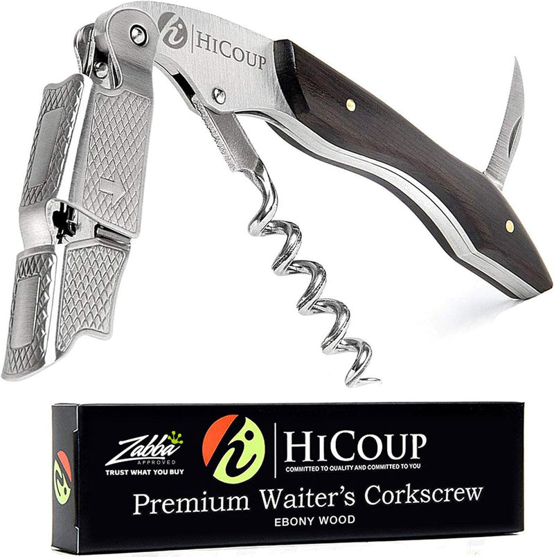 Hicoup Wine Opener - Professional Corkscrews for Wine Bottles w/Foil Cutter and Cap Remover - Manual Wine Key for Servers, Waiters, Bartenders and Home Use - Classic Rosewood