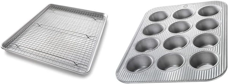 USA Pan Bakeware Half Sheet Baking Pan and Bakeable Nonstick and Cooling Rack Set, Metal
