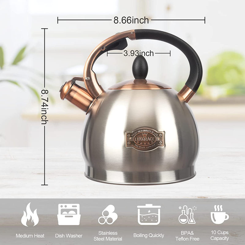 3Quart Whistling Tea Kettle Classic Teapot Stainless Steel Teakettle with Cool Grip for Stovetop