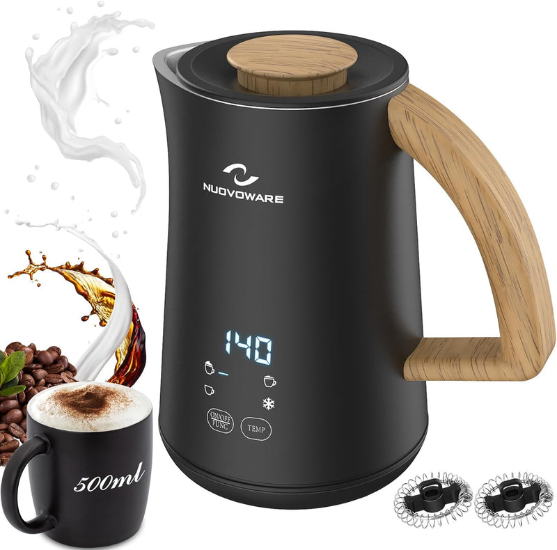 Nuovoware 4-in-1 Milk Frother and Steamer with Temperature Control Dispaly Screen, Electric Automatic Frother for Hot Chocolate Milk, Cappuccinos, Latte, Macchiato, Black