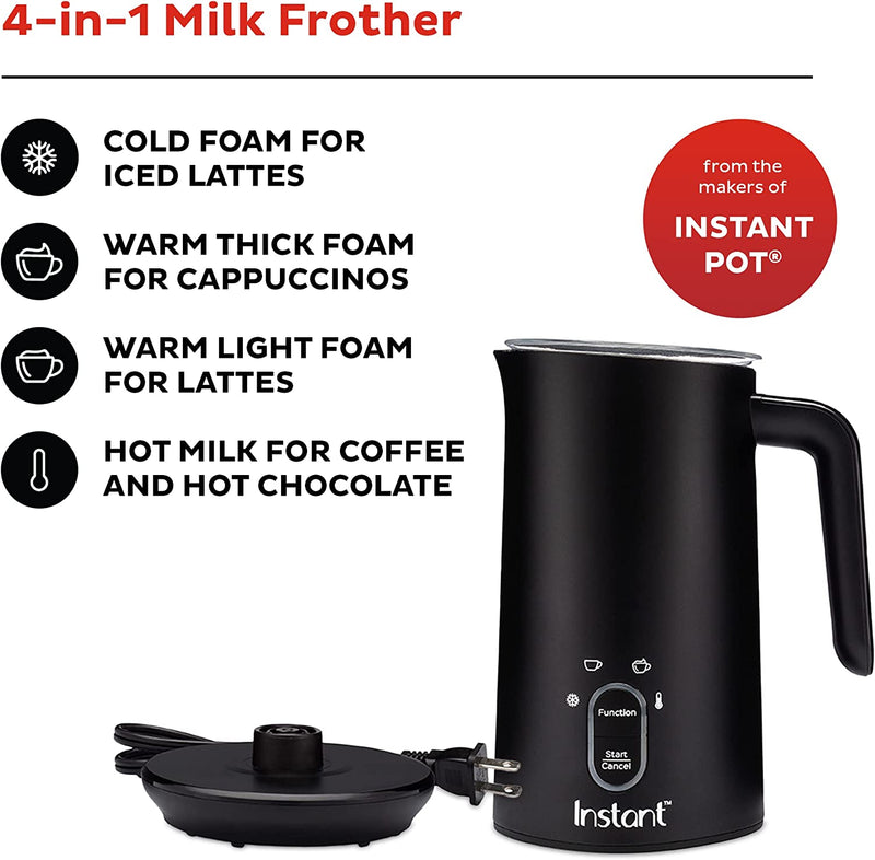 Instant Pot Milk Frother, 4-in-1 Electric Milk Steamer, 10oz/295ml Automatic Hot and Cold Foam Maker and Milk Warmer for Latte, Cappuccinos, Macchiato, From the Makers of Instant 500W, Black