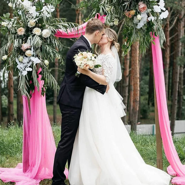 Pink Chiffon Wedding Arch Draping Fabric - 18FT x 2 Panels for Ceremony and Reception Decor