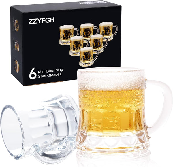 ZZYFGH Shot Glasses with Handle, Mini Heavy Base Clear Beer Mugs, 1.8 Ounce, Set of 6 for Whiskey, Tequila, Vodka, Great for Father, Husband, Birthday or Friend Party Present