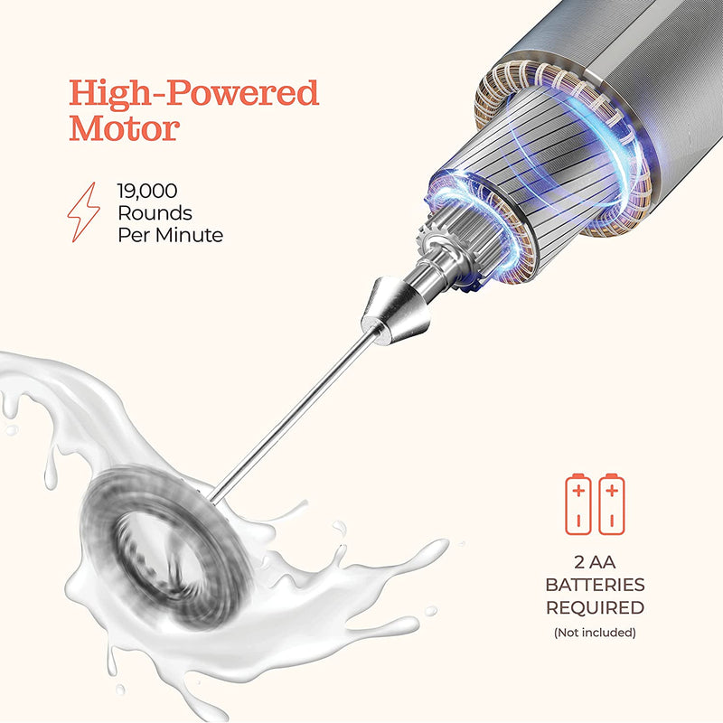 Powerful Handheld Milk Frother, Mini Milk Foamer, Battery Operated (Not included) Stainless Steel Drink Mixer for Coffee, Lattes, Cappuccino, Frappe, Matcha, Hot Chocolate.