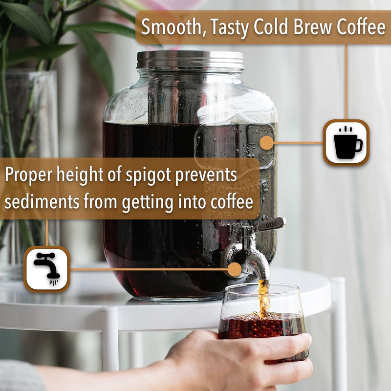 BTaT- Cold Brew Coffee Maker, 1 Gallon Mason Jars Drink Dispenser, Gallon Cold Brew Coffee Maker, Iced Tea Maker, Cold Brew Coffee Carafe, Beverage Dispenser, Glass Dispenser