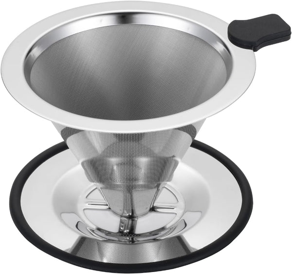 Pour Over Coffee Dripper INSINTAR Reusable Stainless Steel Pour Over Coffee Filter Paperless Metal Coffee Strainer Single Cup Pour Over Coffee Maker for 1-2 Cup (Sliver)