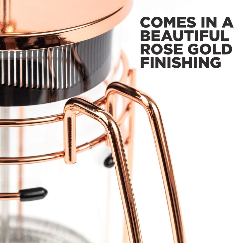 French Press and Tea Maker - 1000ml Coffee Maker Press - Premium Coffee Press with Rose Gold Finish - Thick Glass and Stainless Steel Coffee Brewer - French Press Coffee Maker for Tea, Latte, Expresso
