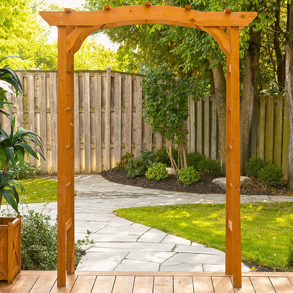 Wooden Arbor Trellis - Brown Cedar Garden Arch with Lattice Panels for Wedding Dcor