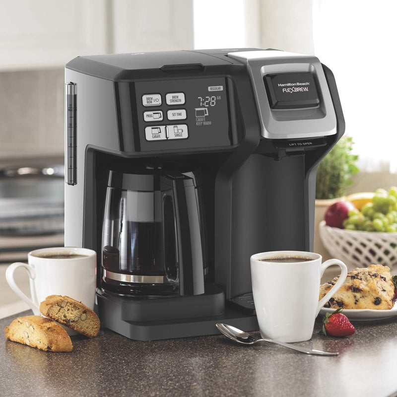 Hamilton Beach (49976 Coffee Maker, Single Serve & Full Coffee Pot,Compatible withK-Cup Packs or Ground Coffee, Programmable, FlexBrew, Black (Renewed)