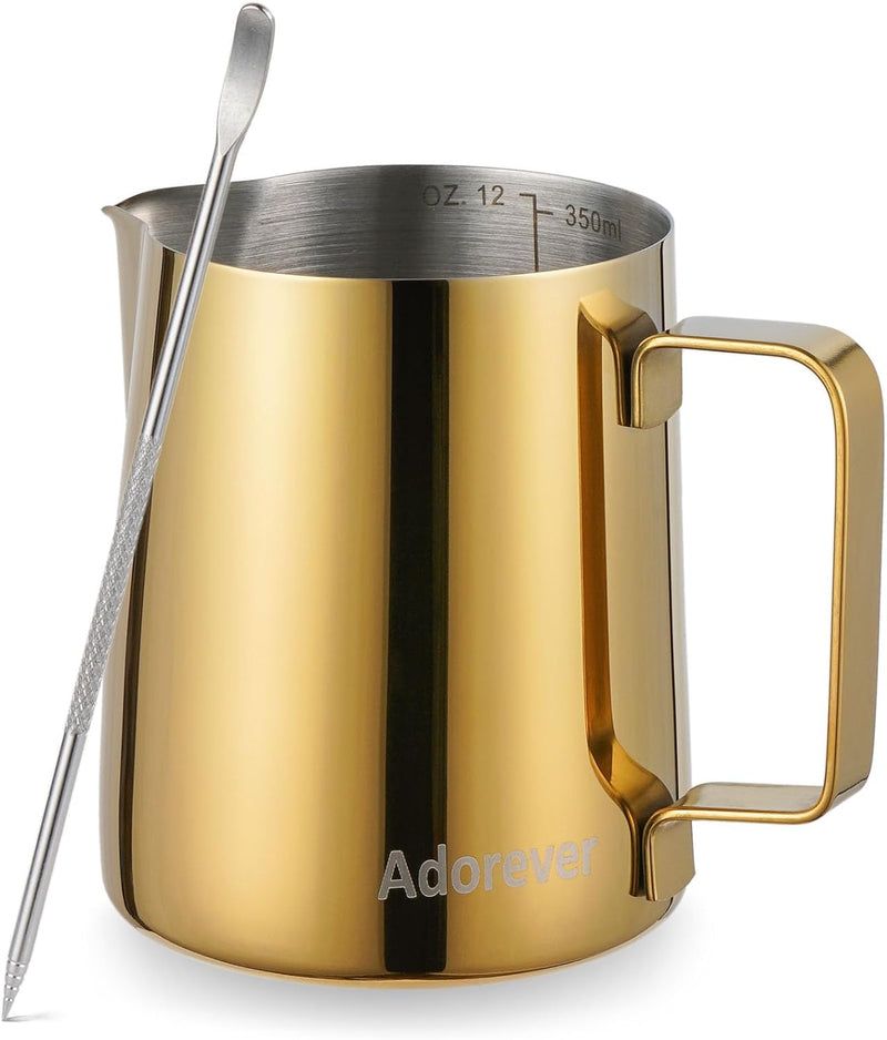 Milk Frothing Pitcher 350ml/600ml/900ml/1500ml (12oz/20oz/32oz/50oz) Steaming Pitchers Stainless Steel Milk/Coffee/Cappuccino/Latte Art Barista Steam Pitchers Milk Jug Cup with Art Pen,12oz