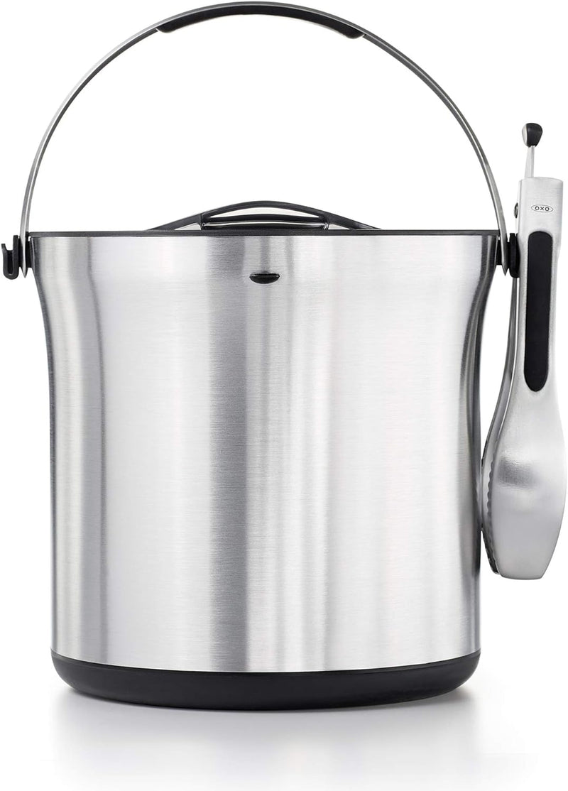 OXO Good Grips Double Wall Ice Bucket with Tongs and Garnish Tray,Gray, 7.37"L x 8.5"W x 7.5"H