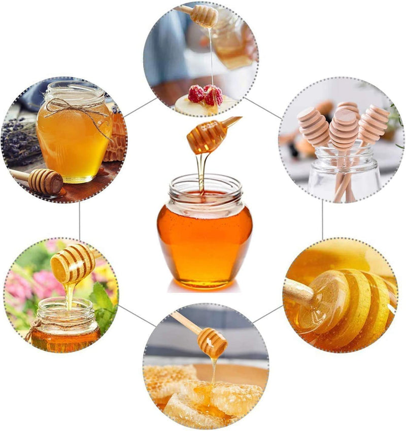 ICEYLI 4 Pcs (6.3 Inches) Wooden Honey Mixing Stirrer Honey Dipper Sticks Honey Comb Stick Honey Spoon Collecting Dispensing Drizzling Jam