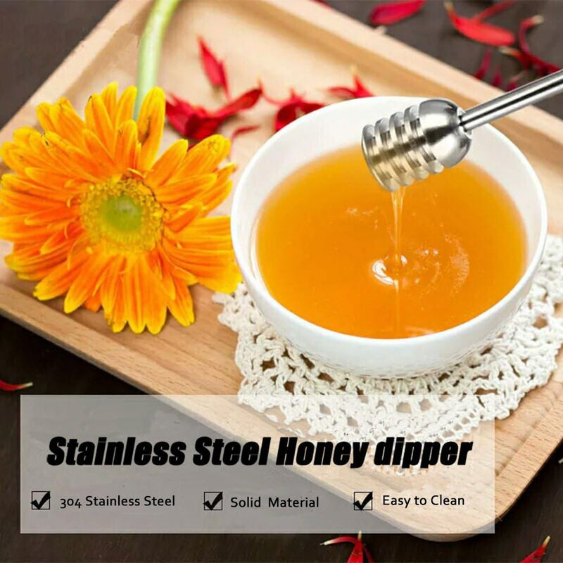 Honey and Syrup Dipper Stick Server Honey Spoon 304 Stainless Steel Wand for Honey Pot Jar Containers-6.3 Inch