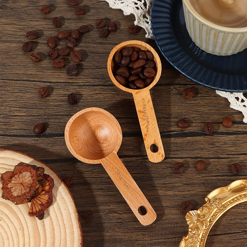6 Pieces Wooden Coffee Spoon in Beech Coffee Scoop Measuring Scoop for Coffee Beans Wood Table Spoon for Whole Beans Ground Beans or Tea, Home Kitchen Accessories, 15 ml