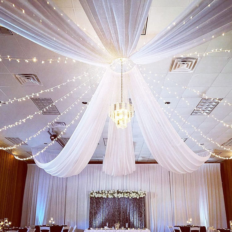 max length 255 Office Party Ceiling Drapes with White Chiffon Fabric - Set of 6 - 5Ft x 10Ft Panels for Wedding Arch Decoration Reception Tent Canopy Events