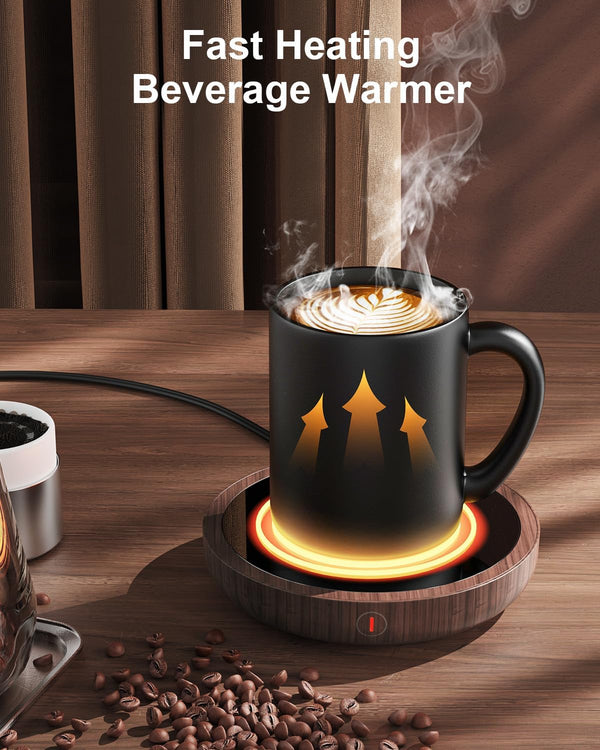 SWEETFULL Coffee Mug Warmer, 36W Electric Coffee Cup Warmer for Desk with 3-Temp Settings Advanced Temperature-Controlled Beverage Warmers Heating Plate for Coffee, Milk, Tea, Candle Wax - Wood
