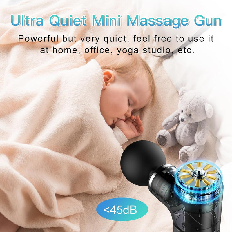 Mini Massage Gun, Portable Massage Gun for Deep Tissue Muscle, Handheld Small Massage Gun, Compact Powerful Massager with Case for Travel, Athletes,Office Gifts, Black