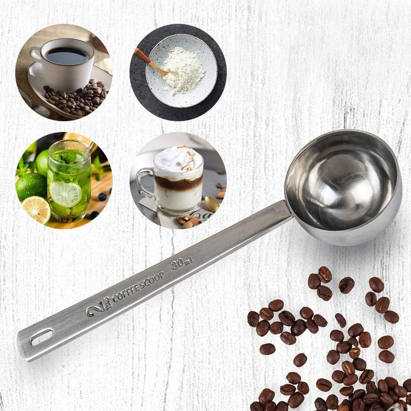 AUEAR, 2 Pack Coffee Measuring Scoop 304 Stainless Steel Spoon 2 Tablespoon Spoons Kitchen Scoops with Long Handle for for Home Coffee Milk Tea Sugar Powder Silver 30ml